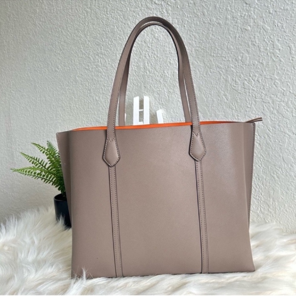 Tory Burch Taupe Tote with Orange Lining - Picture 2 of 12